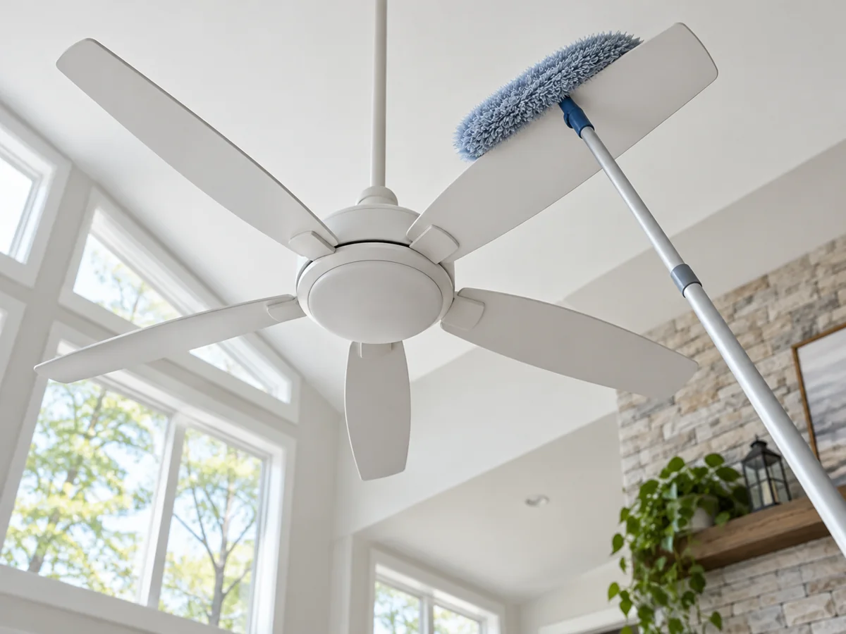 How to Dust Ceiling Fans and High Surfaces Safely — illustrative scene