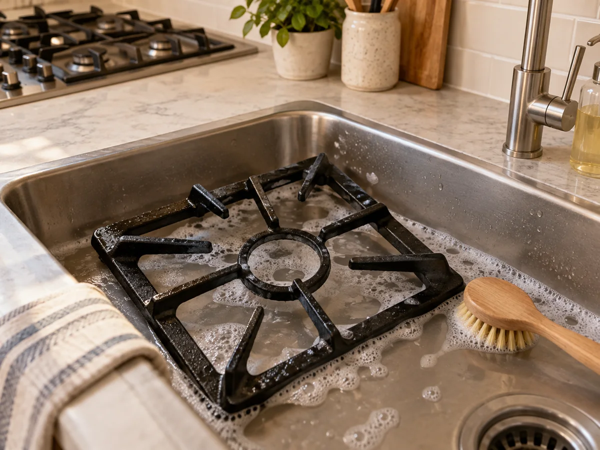 How to Clean a Gas Stove and Removable Grates — illustrative scene