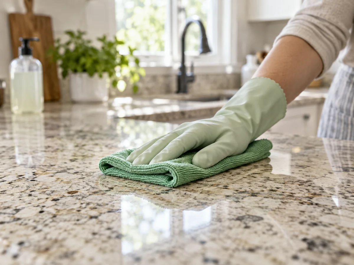 Natural Stone Countertops: Neutral Cleaning and Damage Limits — illustrative scene