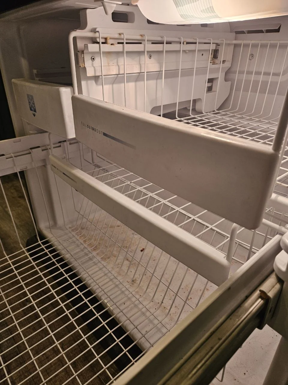 Freezer drawer before cleaning